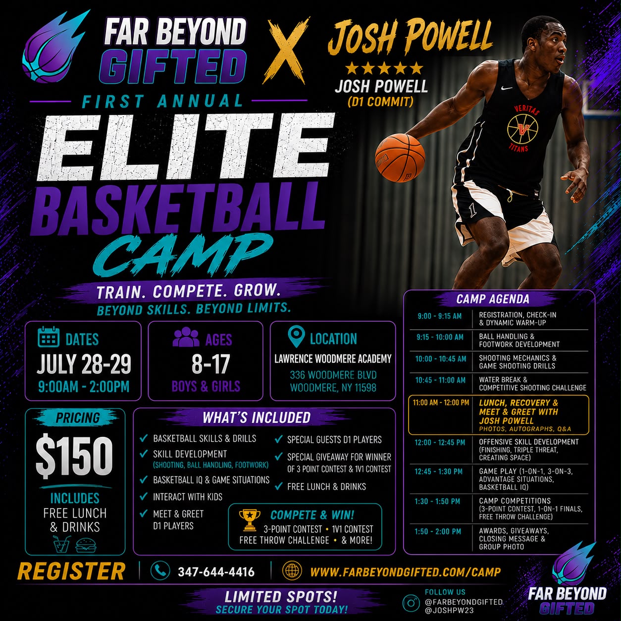 Far Beyond Gifted first annual Elite Basketball Camp with Josh Powell flyer