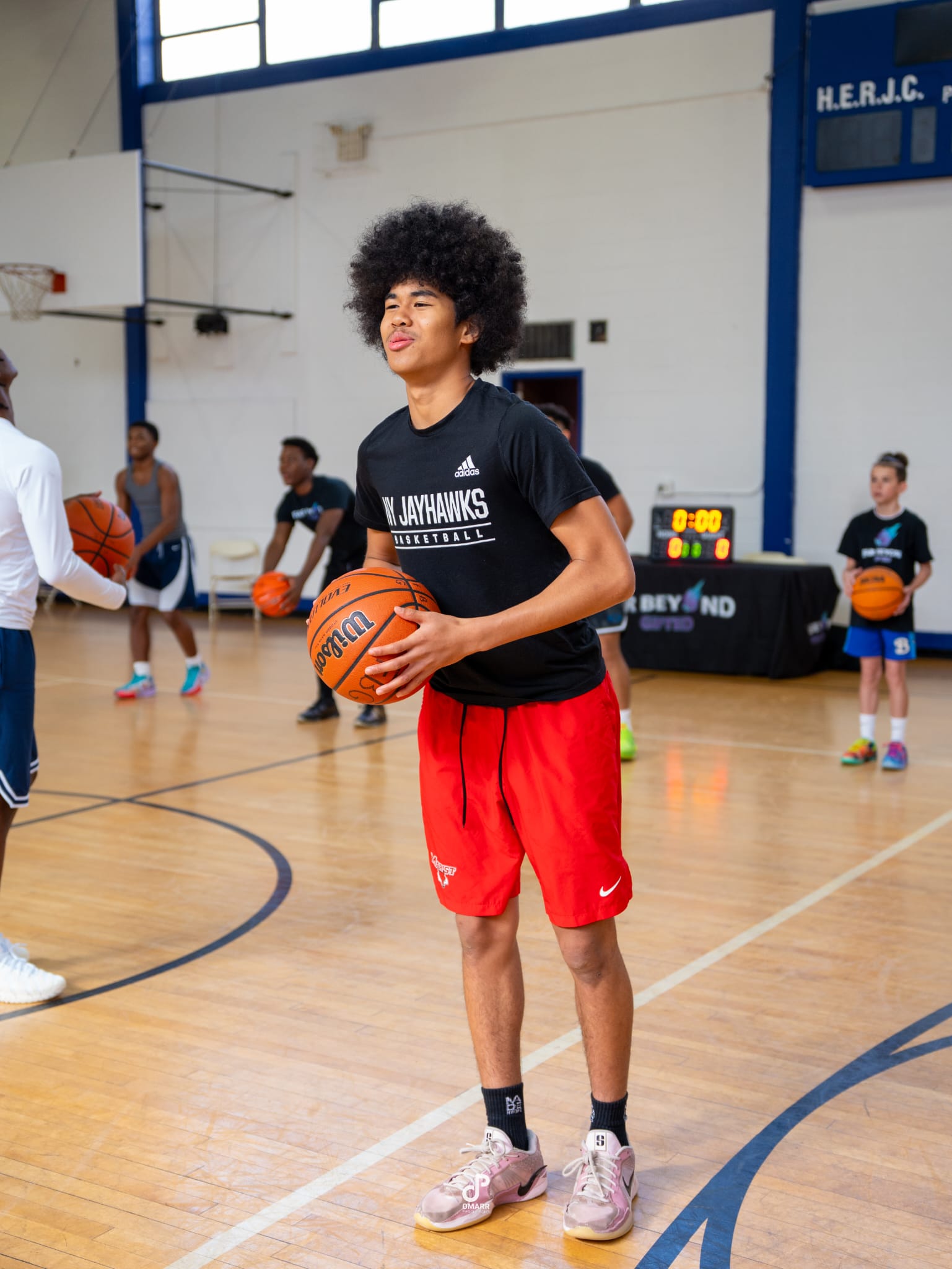 Player with Basketball on Court